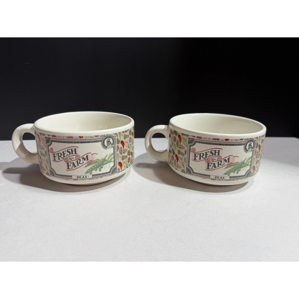 Houston Harvest Fresh From The Farm Soup Mugs Set of 2 Peas Carrots Vegetable